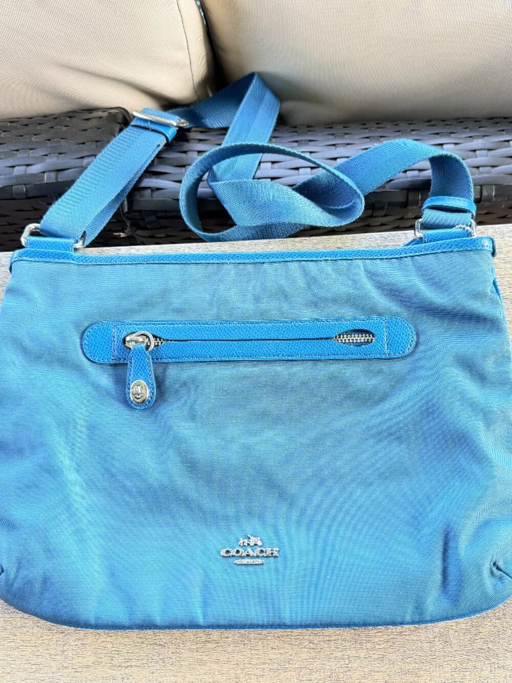 Coach File Crossbody Teal Nylon & Leather Trim Silver Hardware